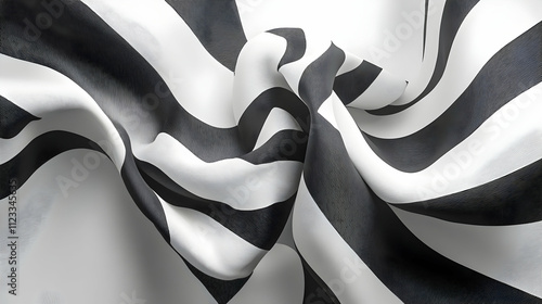 Abstract Black and White Striped Fabric Drape 3D Illustration