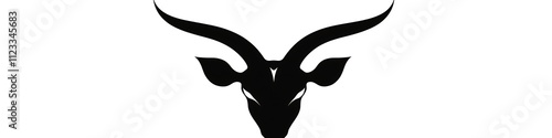 Clean and sharp vector logo of an antelope head, using simple black shapes on a white backdrop. High resolution, minimalistic design.