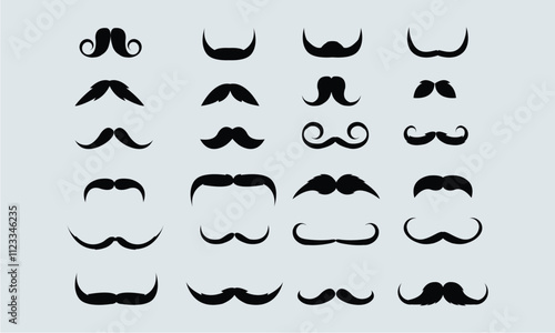 Collection of Diverse Mustache Styles in Black Silhouette Design