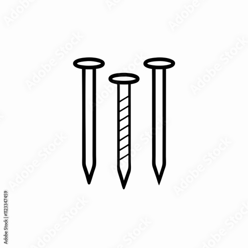 Line art illustration of nails representing different fasteners for construction and DIY projects, isolated, copy space
