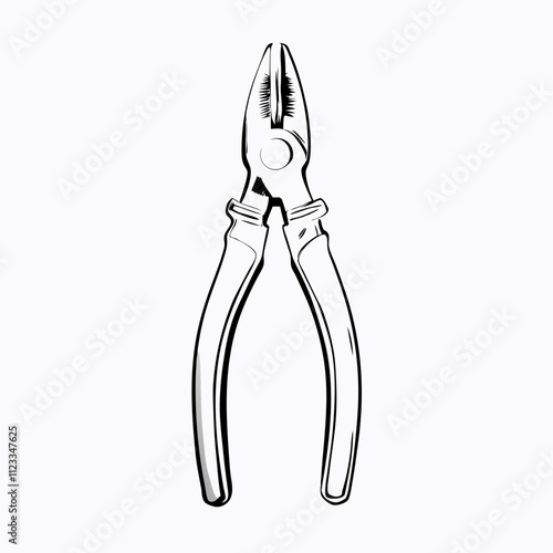 Line art illustration of pliers representing essential tools for gripping and bending tasks, isolated, copy space
