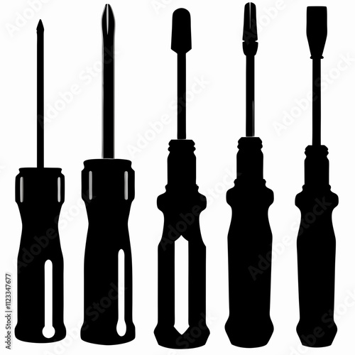 Silhouette illustration of screwdrivers representing essential tools for assembly and repair tasks, isolated, copy space
