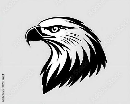 Clean black and white eagle head vector logo on light grey background. High contrast and professional.
