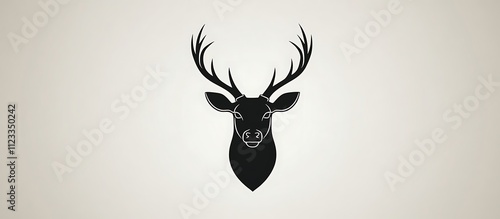 Wallpaper Mural Clean black deer head vector logo with minimalist lines on a white backdrop. Flat illustration and monochrome colors. High-definition detail. Torontodigital.ca