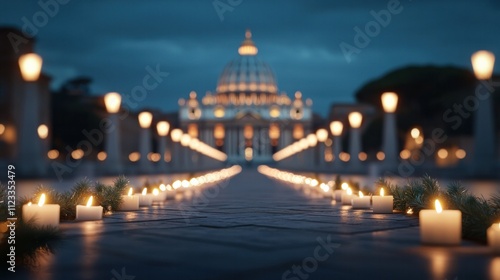 Candlelight vigil celebrating the holy year 2025 jubilee st. Peter's basilica rome evening serenity spiritual reflection photo