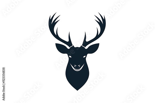 Clean vector logo of a black deer head with simple lines, set on a white background. Monochrome, flat style, high resolution. photo