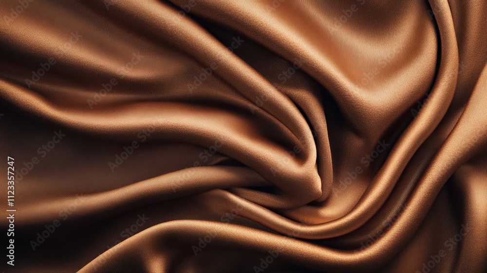 Fototapeta premium Smooth brown fabric draping elegantly in soft folds, showcasing texture and sheen under gentle light