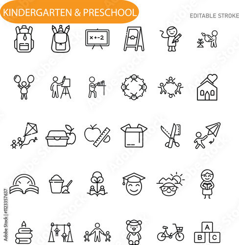 Kindergarten Preschool Icons Education, Learning, Play, Activities, Childhood