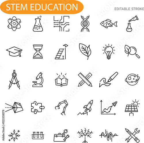 STEM Education Icons Science, Technology, Engineering, Math, Learning