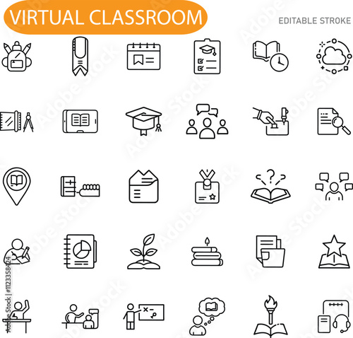 Virtual Classroom Icons Education, Elearning, Online Courses, Technology