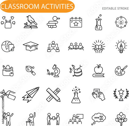 Classroom Activities Icons for Education, Learning, and Teaching