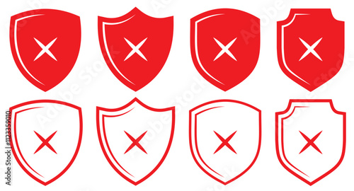 Shield icons. Protection, security shield icon set. shield icon with cross mark vector illustration eps 10.