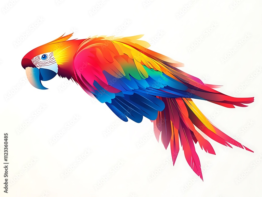 Obraz premium Abstract parrot icon with vibrant gradient colors, vector graphics, on a white backdrop. Modern and professional.