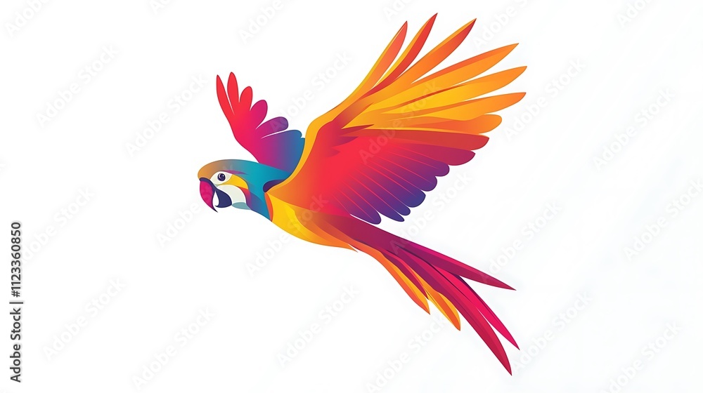 Obraz premium Abstract parrot logo in bright gradients, vector graphics, clean white background. Bold and unique.
