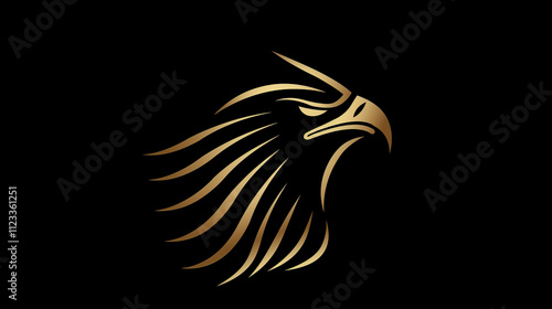 Golden Eagle Head Profile Bird of Prey Logo Black Background photo