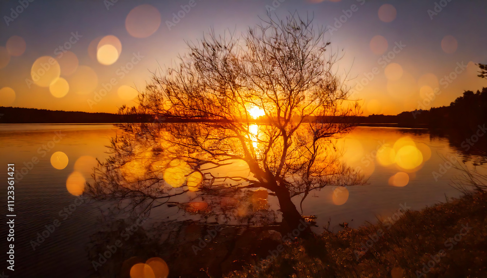 Naklejka premium sunset over lake