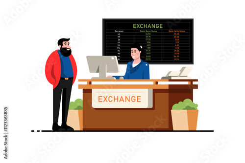 Currency exchange counter shop, Vector illustration.