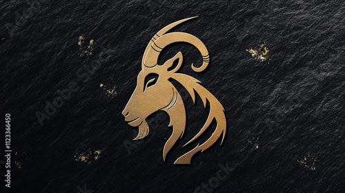 Gold Goat Zodiac Sign Capricorn Symbol Black Texture Background