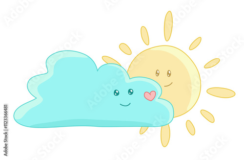 Cute Sun and Cloud Cartoon Illustration