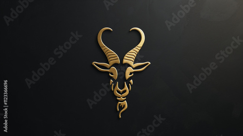 Golden Goat Head Logo 3D Render Black Background