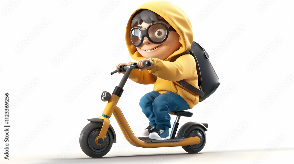 3D Illustration Cute Boy Riding Electric Scooter 3D Illustration Cute Boy Riding Electric Scooter