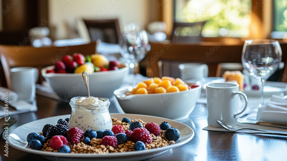 Fresh and Colorful Breakfast Spread with Berries and Yogurt Fresh and Colorful Breakfast Spread with Berries and Yogurt
