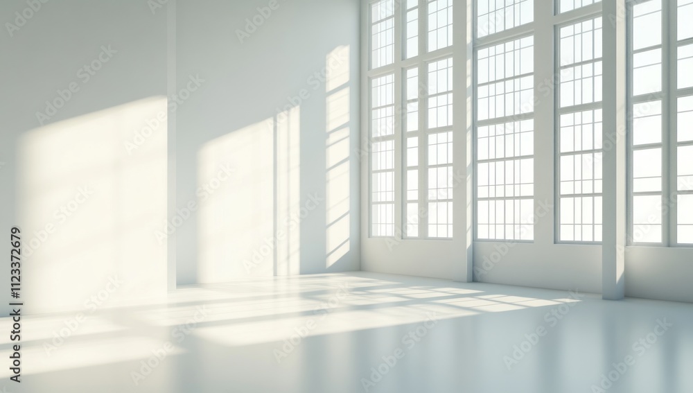 Fototapeta premium Sunlit Modern Room: Architectural Photography of White Interior Space