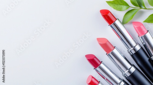 Vibrant red and pink lipsticks displayed uncapped on a matte white background, showcasing their rich shades photo