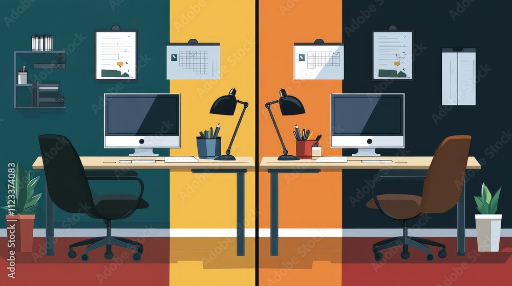 Fototapeta premium business collaboration tools flat design front view teamwork concept cartoon drawing Split-complementary color scheme