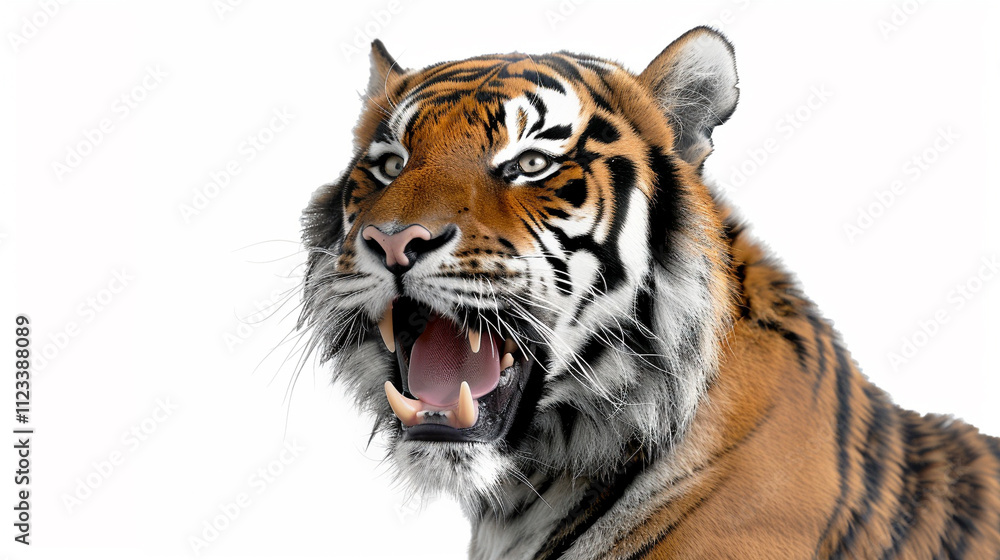 Obraz premium tiger roaring on an isolated white background, object focused, png, stock image, hd quality,