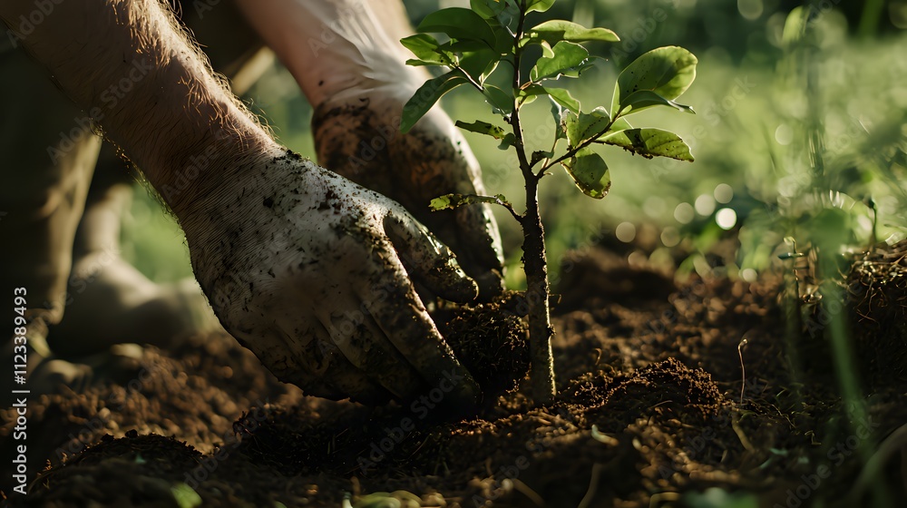 Obraz premium Freshly planted tree in the forest for environmental balance after cutting down trees