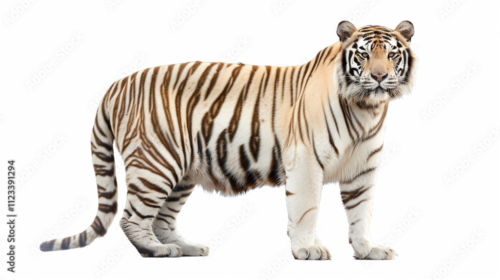 Obraz premium white bengal tiger on an isolated white background, object focused, png, stock image, hd quality