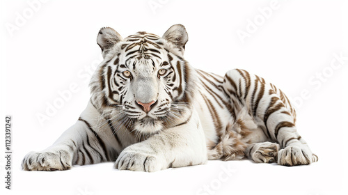 white bengal tiger on an isolated white background, object focused, png, stock image, hd quality