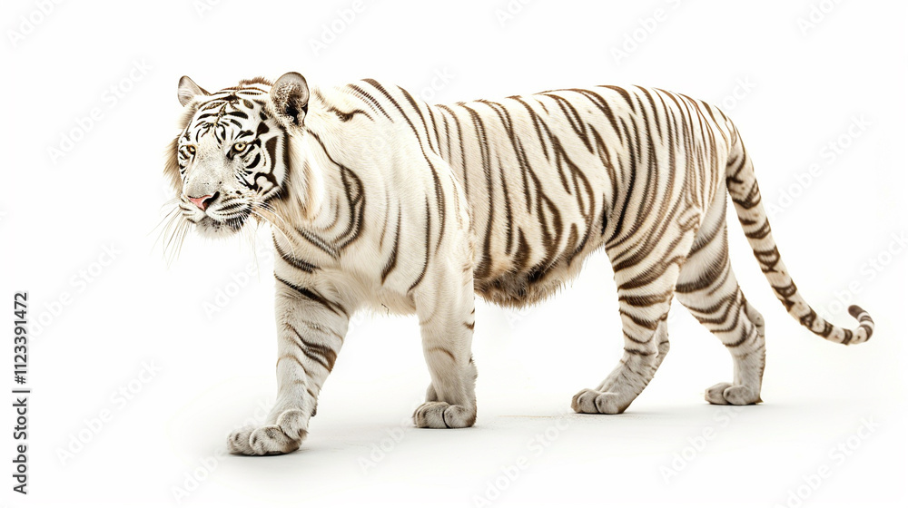 Fototapeta premium white bengal tiger on an isolated white background, object focused, png, stock image, hd quality
