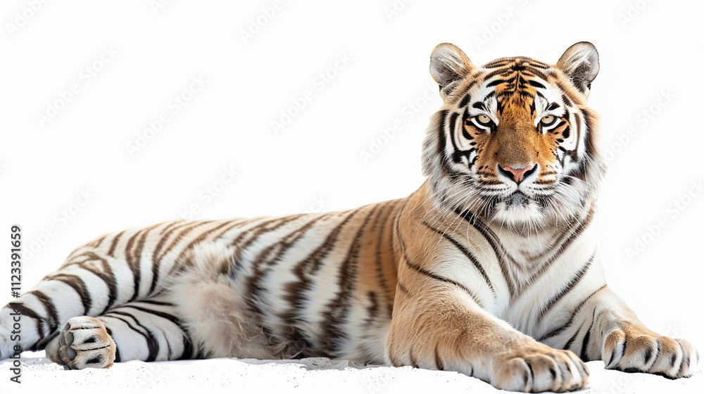Obraz premium white bengal tiger on an isolated white background, object focused, png, stock image, hd quality