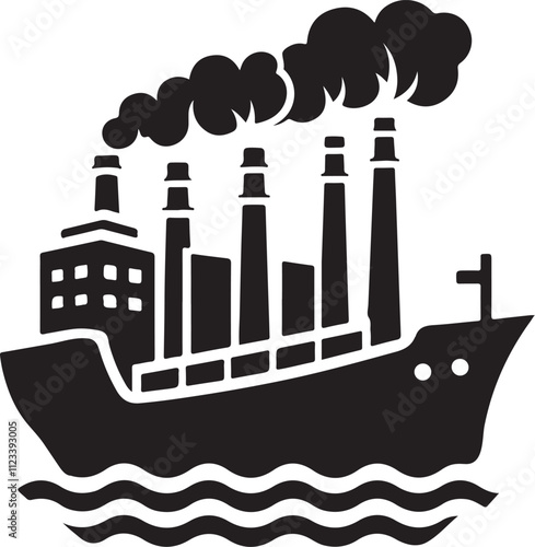 Ship Silhouette Vector Illustration Factory Smokestacks Icon