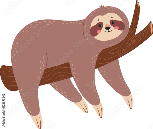 Adorable cartoon sloth hanging on a tree branch, enjoying its peaceful existence in the rainforest, a charming representation of tranquility and nature s beauty