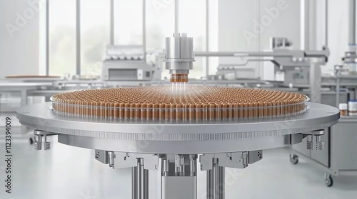 Automated Pharmaceutical Capsule Filling Machine in a Modern Factory Setting