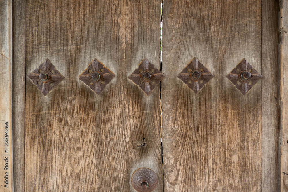 Japanese old wooden door in Buddhist Temple