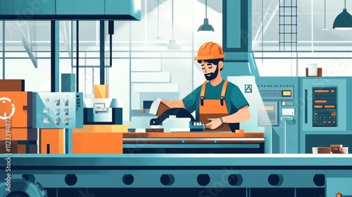 Factory Worker Operating Machinery in Modern Industrial Setting