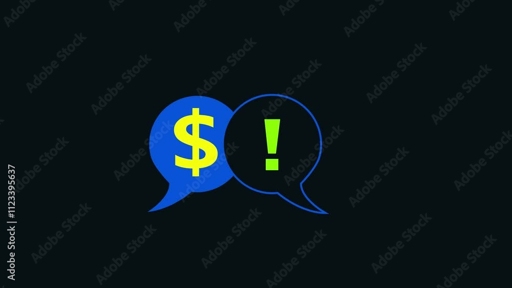 dollar and Exclamation icon animation with dark blue background. dollar and Exclamation icon animation with dark blue background.
