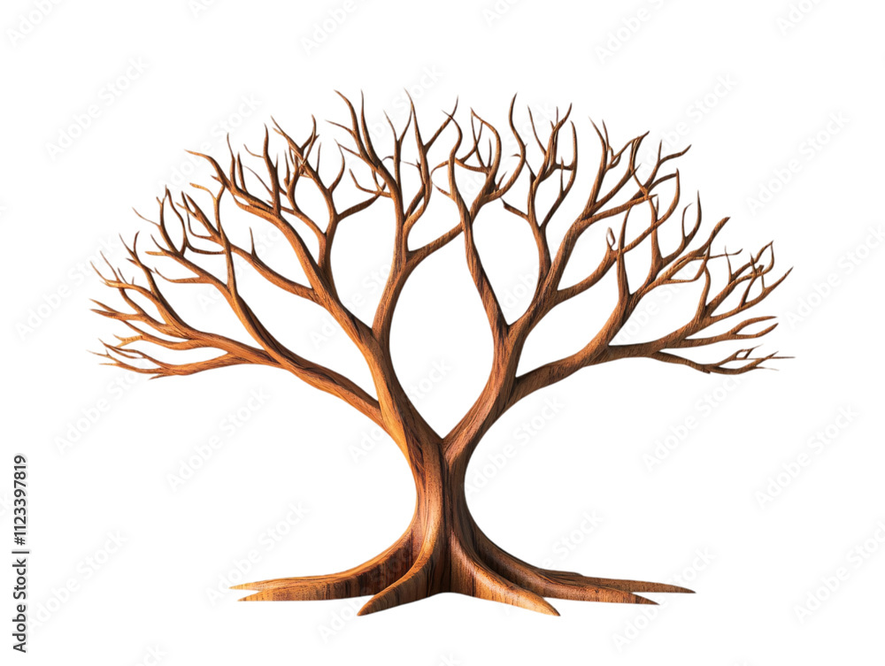 Fototapeta premium A visually striking, leafless tree with intricate branches, showcasing a unique and artistic design on transparent background.