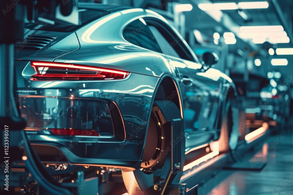 Obraz premium Modern automotive assembly line with car bodies ready for quality checks and painting process