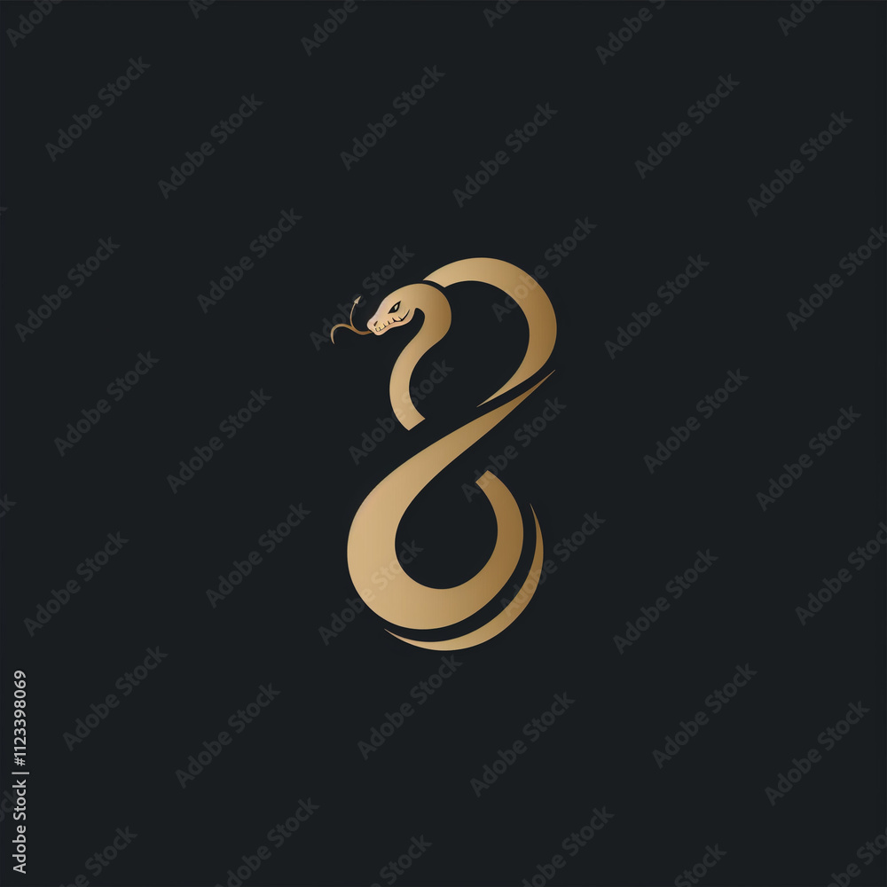 Obraz premium Gold Snake Logo Infinity Symbol Reptile Design Vector Graphic