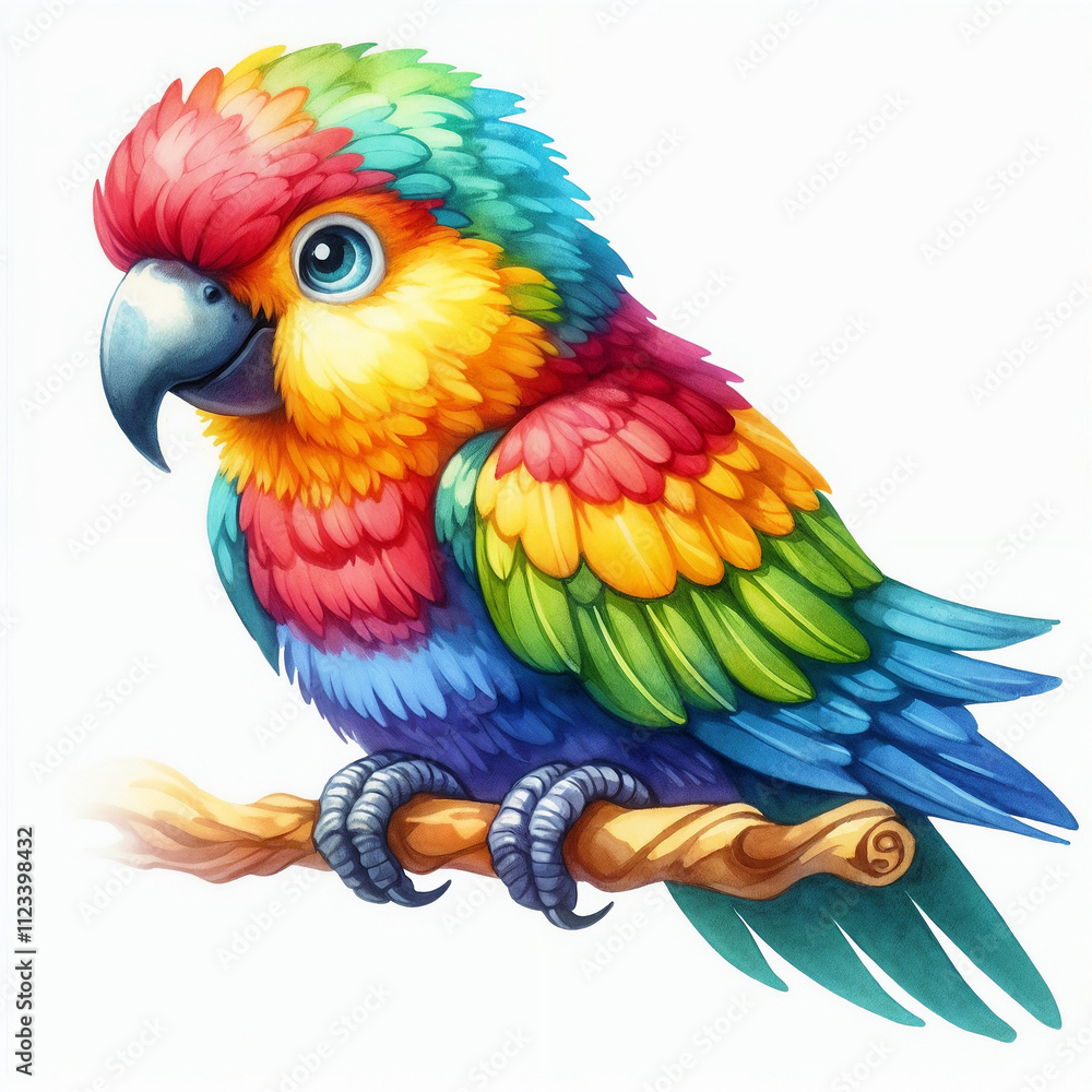 Fototapeta premium Colorful parrot perched on branch displaying vibrant plumage in a natural setting