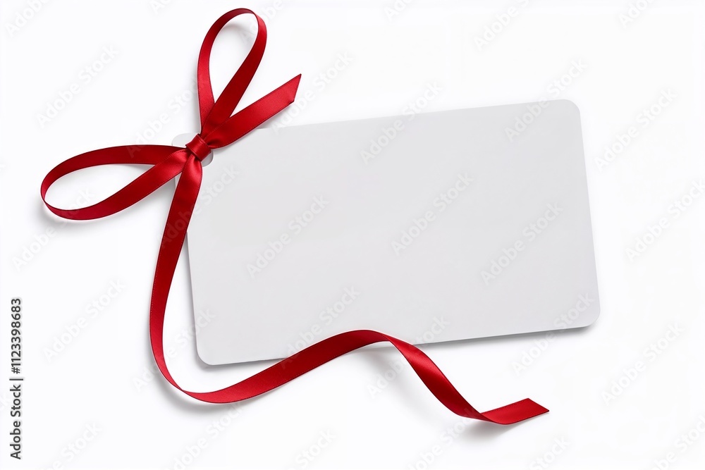 Blank Card With Red Ribbon Bow On Clean White Background Blank Card With Red Ribbon Bow On Clean White Background