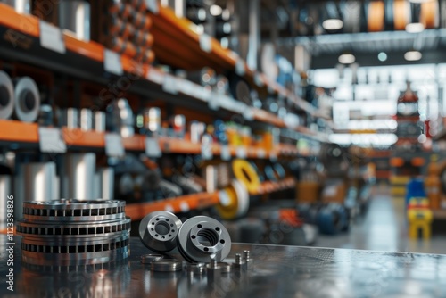 Wallpaper Mural 3d visualization of car components  brake disk, oil filter, and belt pulleys in store display Torontodigital.ca