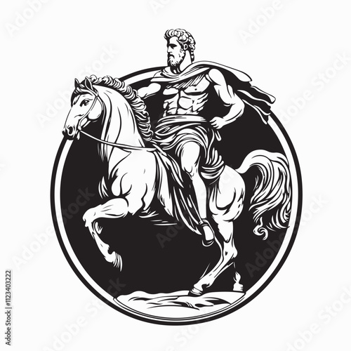 Black and white Horse Roman Soldier Illustration vector image. Black and white Horse Roman Soldier image vector.