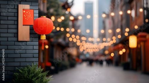 A vibrant dragon dance in the streets with performers in colorful costumes and festive decorations photo