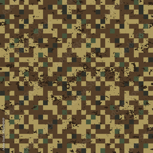 Seamless pattern square brown camouflage grunge